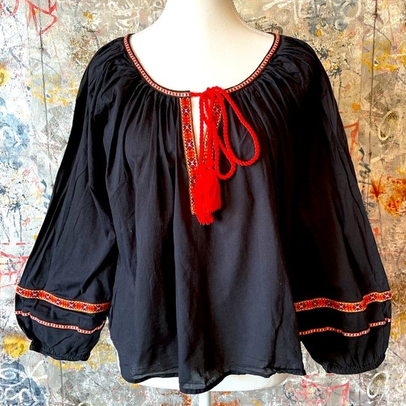 H&M Cute Blue & Red BOHO Top. Size 2 - Picture 1 of 9